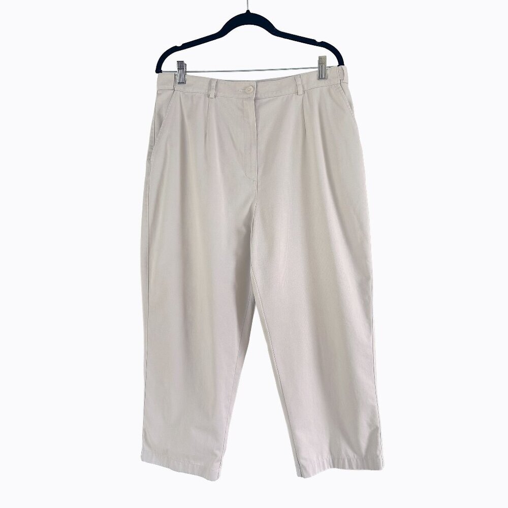 LL Bean Original Fit Capri Pants Sz16 Khaki Cotton Pleated Preppy Casual Classic